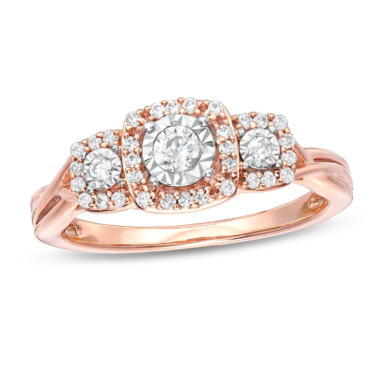 Main Image 1 of Previously Owned - 1/4 CT. T.W. Diamond Past Present Future® Promise Ring in 10K Rose Gold