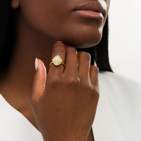 Previously Owned - Captivating Color Oval Opal, Spessartite and Diamond Accent Frame Ring in 14K Gold