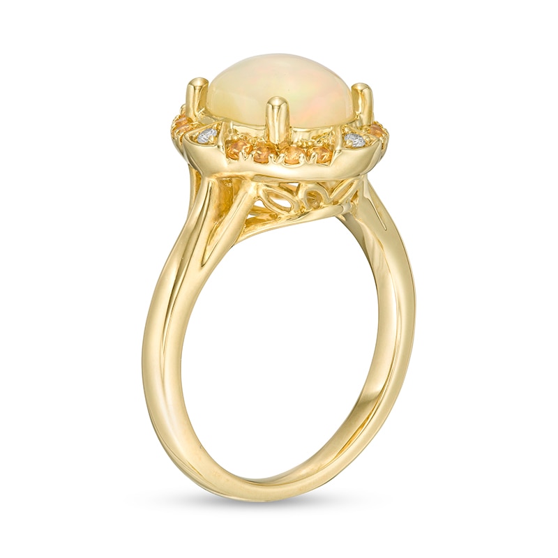 Main Image 3 of Previously Owned - Captivating Color Oval Opal, Spessartite and Diamond Accent Frame Ring in 14K Gold