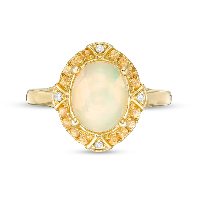 Main Image 4 of Previously Owned - Captivating Color Oval Opal, Spessartite and Diamond Accent Frame Ring in 14K Gold