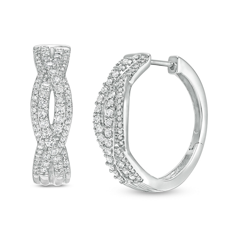 Main Image 1 of Previously Owned - 1 CT. T.W. Diamond Loose Braid Hoop Earrings in 10K White Gold