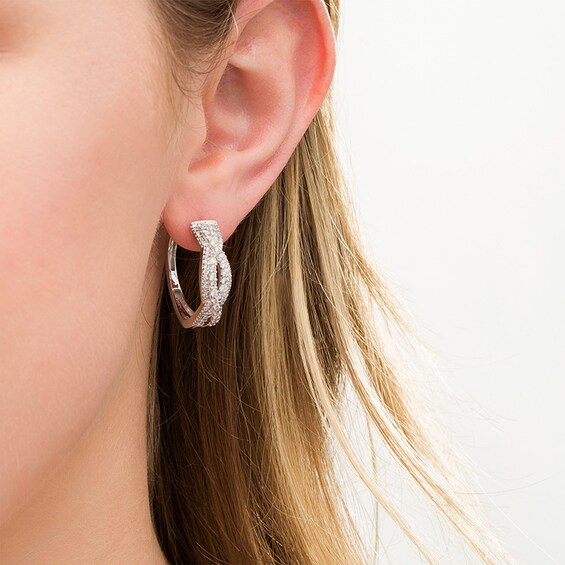 Previously Owned - 1 CT. T.w. Diamond Loose Braid Hoop Earrings in 10K White Gold