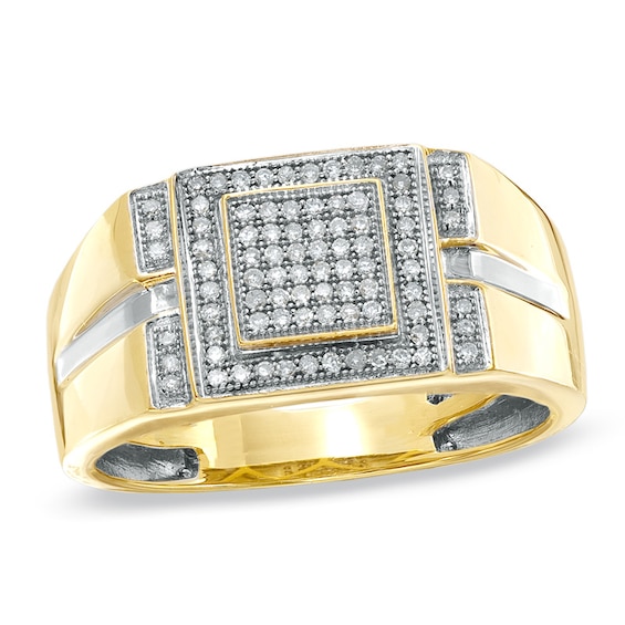 Previously Owned - 1/4 CT. T.w. Diamond Micro Cluster Square Stepped Ring in 10K Gold