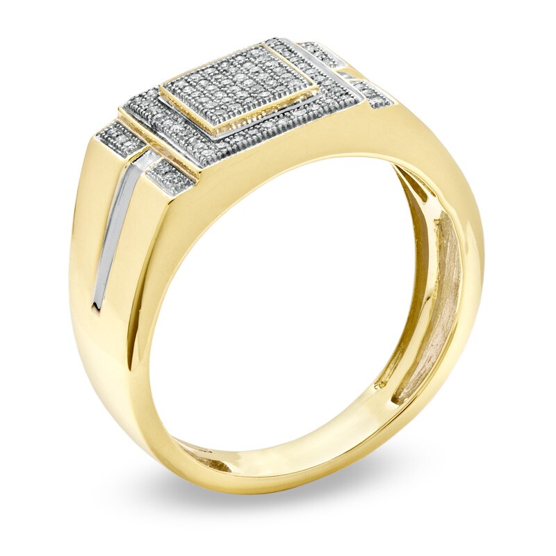Main Image 2 of Previously Owned - 1/4 CT. T.W. Diamond Micro Cluster Square Stepped Ring in 10K Gold