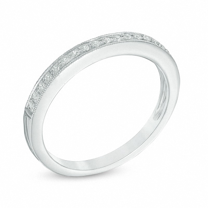 Main Image 2 of Previously Owned - Ladies' 1/10 CT. T.W. Diamond Milgrain Wedding Band in 14K White Gold