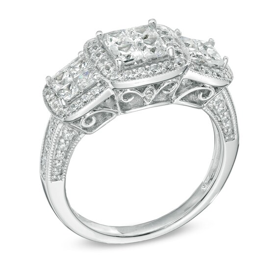 Previously Owned - 1-1/2 CT. T.w. Princess-Cut Quad Diamond Past Present FutureÂ® Ring in 14K White Gold