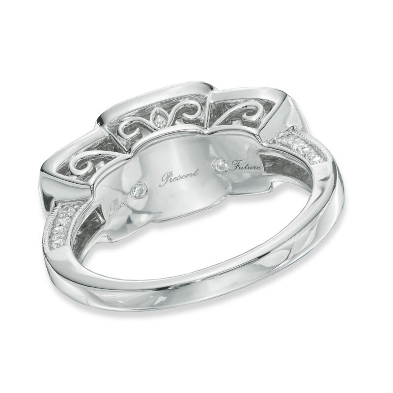 Main Image 3 of Previously Owned - 1-1/2 CT. T.W. Princess-Cut Quad Diamond Past Present Future® Ring in 14K White Gold