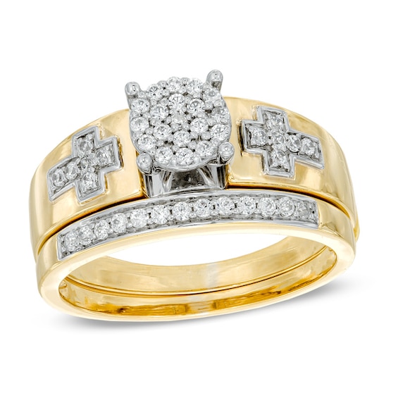 Previously Owned - 1/4 CT. T.w. Diamond Cross Bridal Set in 10K Gold