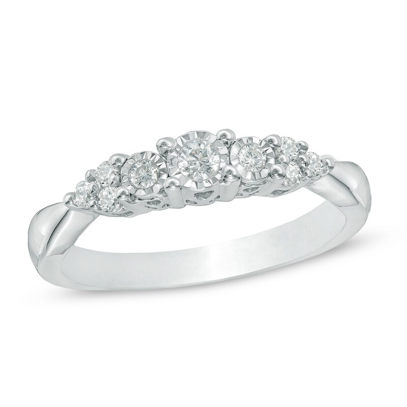 Main Image 1 of Previously Owned - 1/5 CT. T.W. Diamond Three Stone Tri-Sides Ring in 10K White Gold