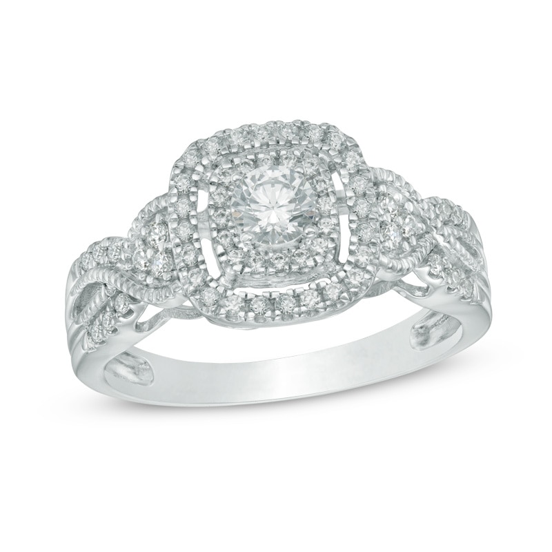 Main Image 1 of Previously Owned - 1/2 CT. T.W. Diamond Frame Vintage-Style Engagement Ring in 10K White Gold