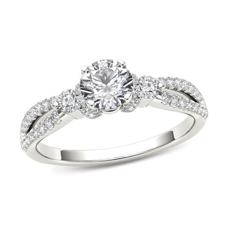 Main Image 1 of Previously Owned - 1 CT. T.W. Diamond Collared Split Shank Engagement Ring in 14K White Gold