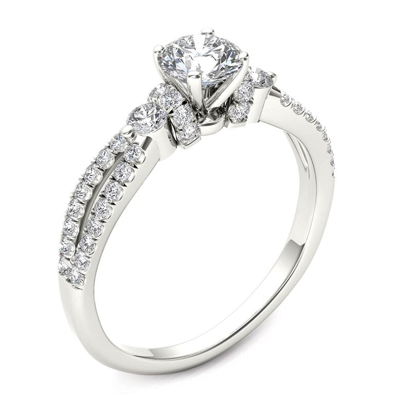 Main Image 2 of Previously Owned - 1 CT. T.W. Diamond Collared Split Shank Engagement Ring in 14K White Gold