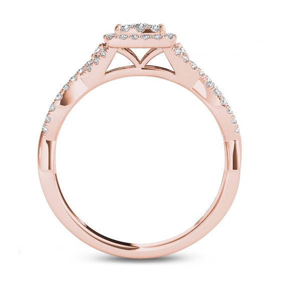 Previously Owned - 1/2 CT. T.w. Diamond Cushion Frame Twist Shank Engagement Ring in 14K Rose Gold