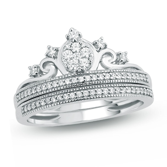 Previously Owned - 1/3 CT. T.w. Composite Diamond Tiara Bridal Set in 10K White Gold