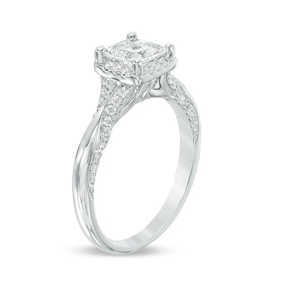 Previously Owned - 1-1/4 CT. T.w. Princess-Cut Diamond Frame Engagement Ring in 14K White Gold