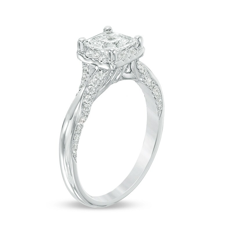 Main Image 2 of Previously Owned - 1-1/4 CT. T.W. Princess-Cut Diamond Frame Engagement Ring in 14K White Gold