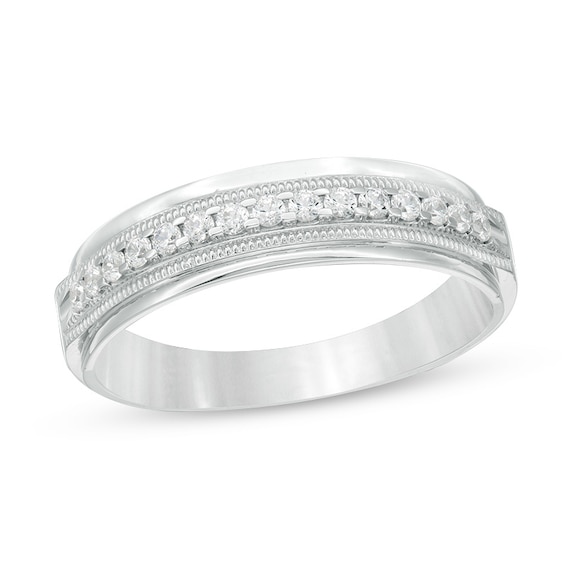 Previously Owned - 1/4 CT. T.w. Diamond Vintage-Style Wedding Band in 10K White Gold