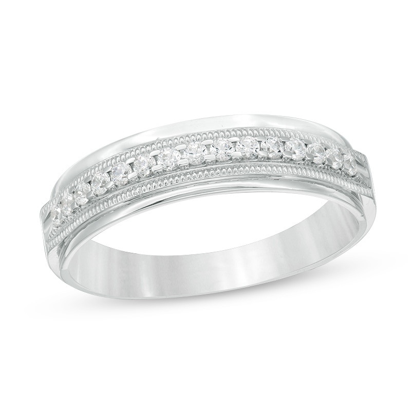 Main Image 1 of Previously Owned - 1/4 CT. T.W. Diamond Vintage-Style Wedding Band in 10K White Gold
