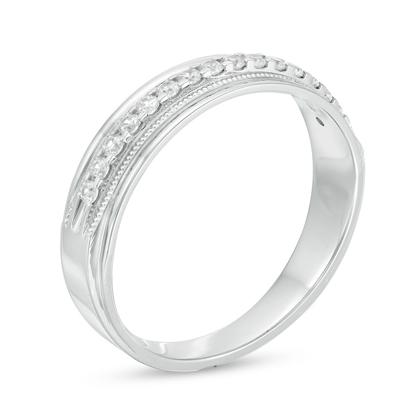 Main Image 2 of Previously Owned - 1/4 CT. T.W. Diamond Vintage-Style Wedding Band in 10K White Gold
