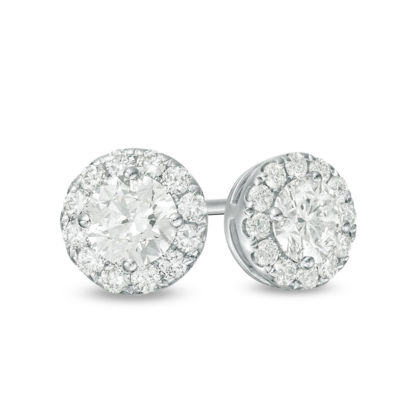 Previously Owned - 1 CT. T.W. Diamond Frame Stud Earrings in 14K White Gold (I/SI2)