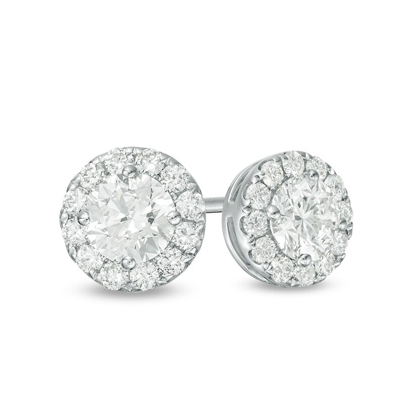 Main Image 1 of Previously Owned - 1 CT. T.W. Diamond Frame Stud Earrings in 14K White Gold (I/SI2)