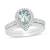 Thumbnail Image 1 of Previously Owned - Pear-Shaped Aquamarine and 3/8 CT. T.W. Diamond Frame Double Row Bridal Set in 14K White Gold