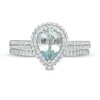 Thumbnail Image 4 of Previously Owned - Pear-Shaped Aquamarine and 3/8 CT. T.W. Diamond Frame Double Row Bridal Set in 14K White Gold