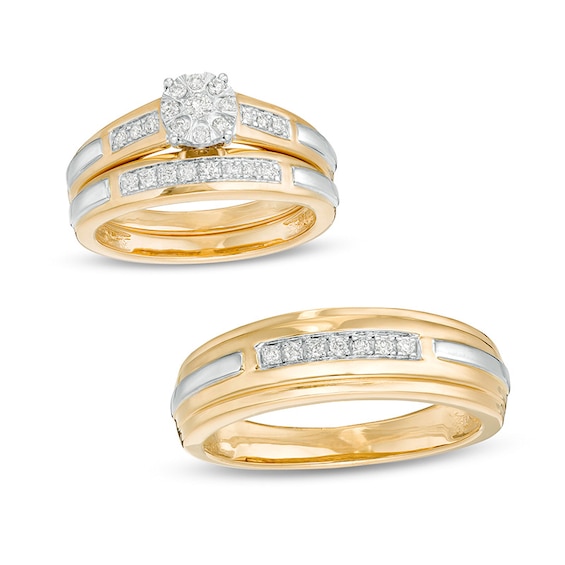 Previously Owned - and 1/3 CT. T.w. Diamond Bridal and Wedding Band Set in 10K Two-Tone Gold