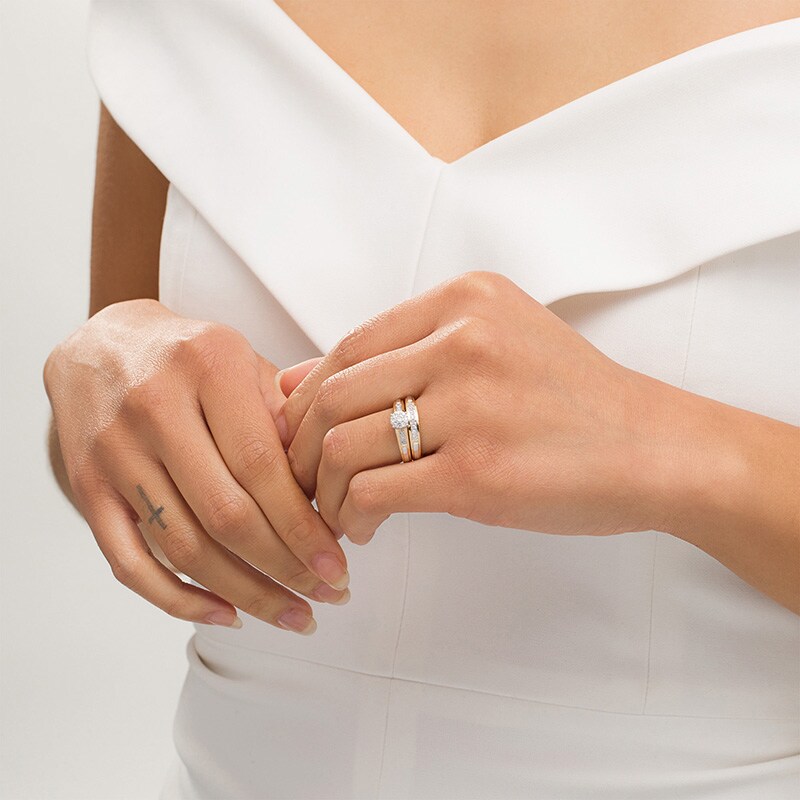 Main Image 3 of Previously Owned - and 1/3 CT. T.W. Diamond Bridal and Wedding Band Set in 10K Two-Tone Gold