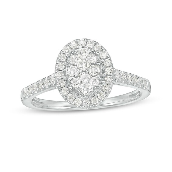Previously Owned - 1/2 CT. T.w. Composite Oval Diamond Frame Engagement Ring in 10K White Gold