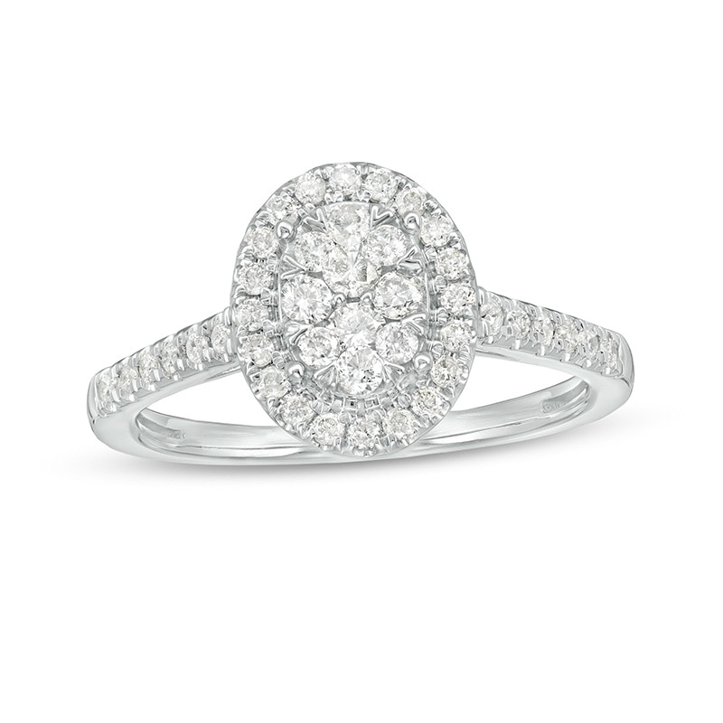 Main Image 1 of Previously Owned - 1/2 CT. T.W. Composite Oval Diamond Frame Engagement Ring in 10K White Gold