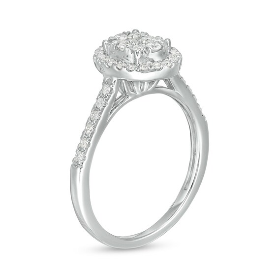 Previously Owned - 1/2 CT. T.w. Composite Oval Diamond Frame Engagement Ring in 10K White Gold