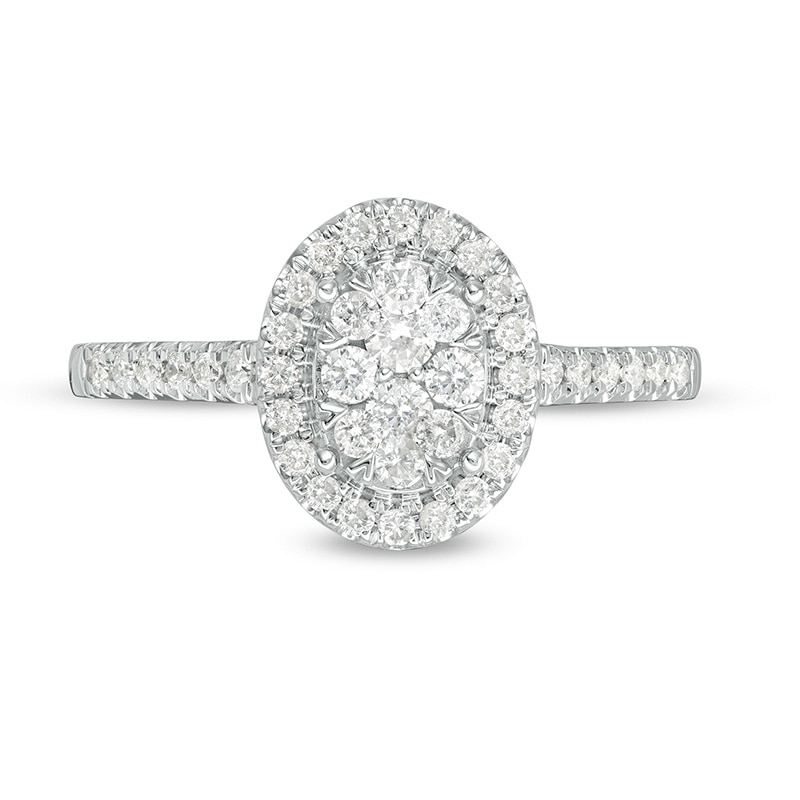 Main Image 4 of Previously Owned - 1/2 CT. T.W. Composite Oval Diamond Frame Engagement Ring in 10K White Gold