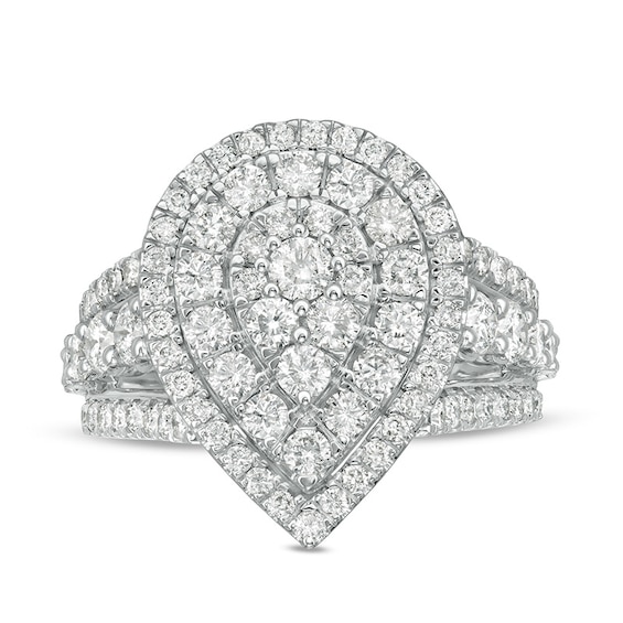 Previously Owned - 2 CT. T.w. Composite Pear Diamond Layered Engagement Ring in 10K White Gold