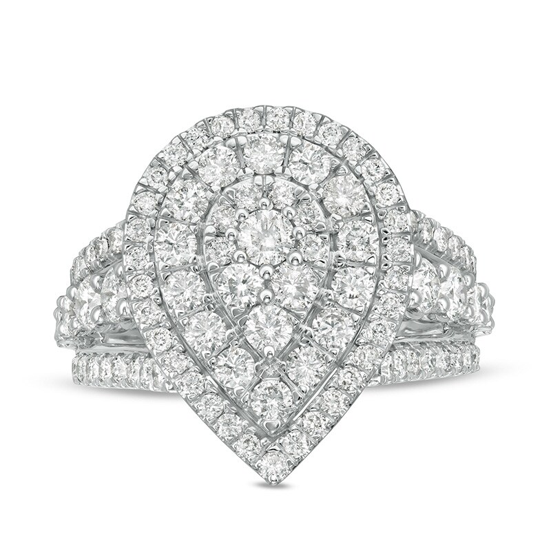 Main Image 1 of Previously Owned - 2 CT. T.W. Composite Pear Diamond Layered Engagement Ring in 10K White Gold