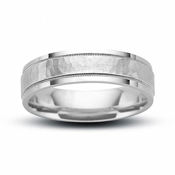 Previously Owned - 6mm Hammered Wedding Band in 14K White Gold