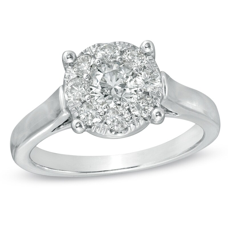 Previously Owned - 1 CT. T.W. Diamond Cluster Engagement Ring in 14K White Gold