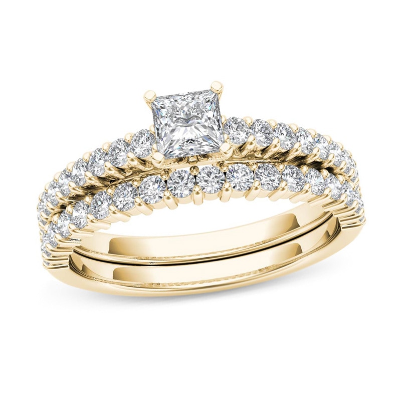Main Image 1 of Previously Owned - 1 CT. T.W. Princess-Cut Diamond Bridal Set in 14K Gold