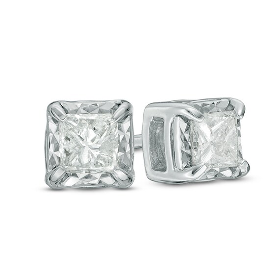 Previously Owned - 1/2 CT. T.w. Princess-Cut Diamond Solitaire Stud Earrings in 10K White Gold