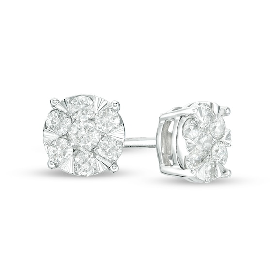 Previously Owned - 1/2 CT. T.w. Diamond Frame Stud Earrings in 10K White Gold