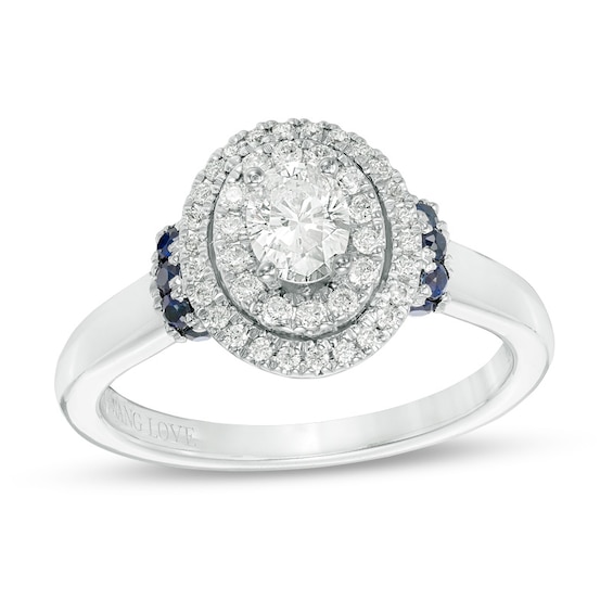 Previously Owned - Vera Wang Love Collection 5/8 CT. T.w. Diamond and Sapphire Frame Engagement Ring in 14K White Gold