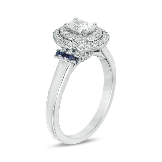 Previously Owned - Vera Wang Love Collection 5/8 CT. T.w. Diamond and Sapphire Frame Engagement Ring in 14K White Gold