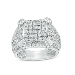 Previously Owned - 2-1/4 CT. T.W. Cushion-Shaped Multi-Diamond Tiered Four-Corner Multi-Row Ring in 10K White Gold