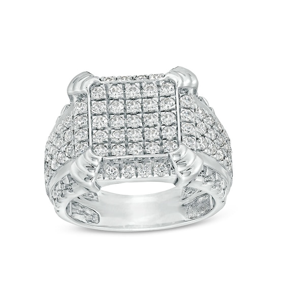 Previously Owned - 2-1/4 CT. T.w. Cushion-Shaped Multi-Diamond Tiered Four-Corner Multi-Row Ring in 10K White Gold