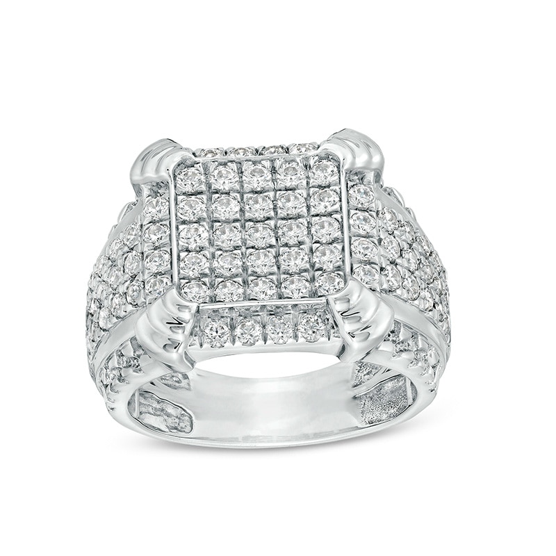 Main Image 1 of Previously Owned - 2-1/4 CT. T.W. Cushion-Shaped Multi-Diamond Tiered Four-Corner Multi-Row Ring in 10K White Gold