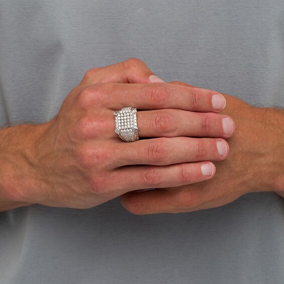 Previously Owned - 2-1/4 CT. T.w. Cushion-Shaped Multi-Diamond Tiered Four-Corner Multi-Row Ring in 10K White Gold