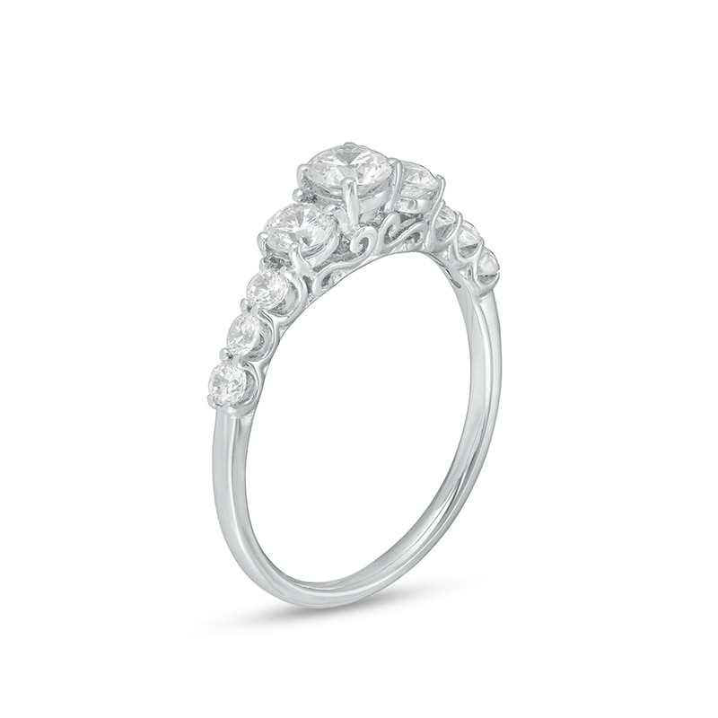 Main Image 3 of Previously Owned - 1 CT. T.W. Diamond Past Present Future® Engagement Ring in 14K White Gold