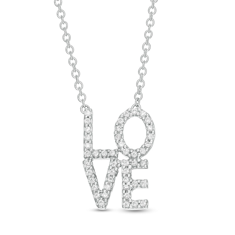 Main Image 1 of Previously Owned - Vera Wang Love Collection 1/5 CT. T.W. Diamond "LOVE" Necklace in Sterling Silver - 19"