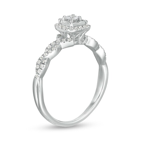 Previously Owned - 1/4 CT. T.w. Princess-Cut Diamond Cushion Frame Twist Shank Promise Ring in 10K White Gold