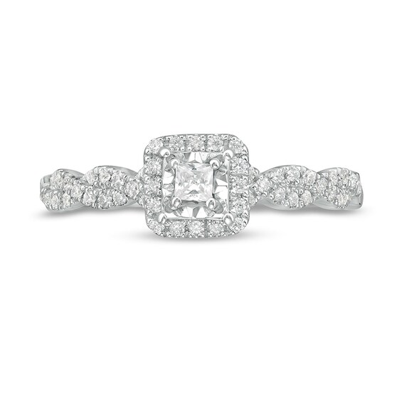 Previously Owned - 1/4 CT. T.w. Princess-Cut Diamond Cushion Frame Twist Shank Promise Ring in 10K White Gold